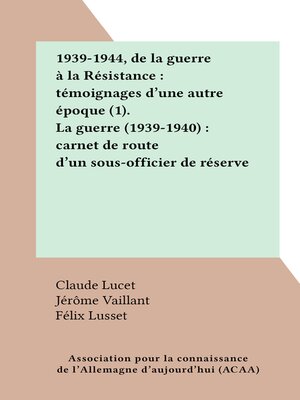 cover image of 1939-1944, de la guerre à la Résistance